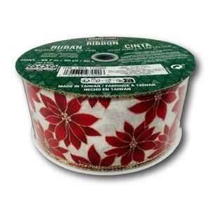 Kirkland Christmas Wire-Edged Ribbon Holiday Poinsettias 2.5" wide 50 yards Wrap